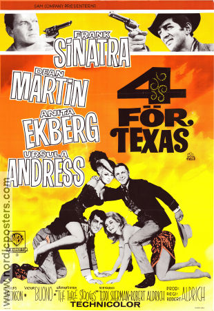 4 för Texas 1963 poster Frank Sinatra Dean Martin Anita Ekberg Ursula Andress Three Stooges Robert Aldrich