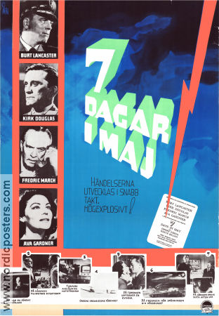 Seven Days in May 1964 movie poster Burt Lancaster Kirk Douglas Fredric March Ava Gardner John Frankenheimer Politics
