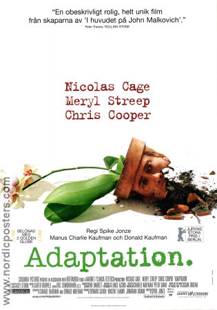 Adaptation 2002 movie poster Nicolas Cage Meryl Streep Chris Cooper Spike Jonze Flowers and plants