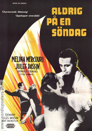 Pote tin Kyriaki 1960 movie poster Melina Mercouri Giorgos Foundas Jules Dassin Find more: Greece Romance