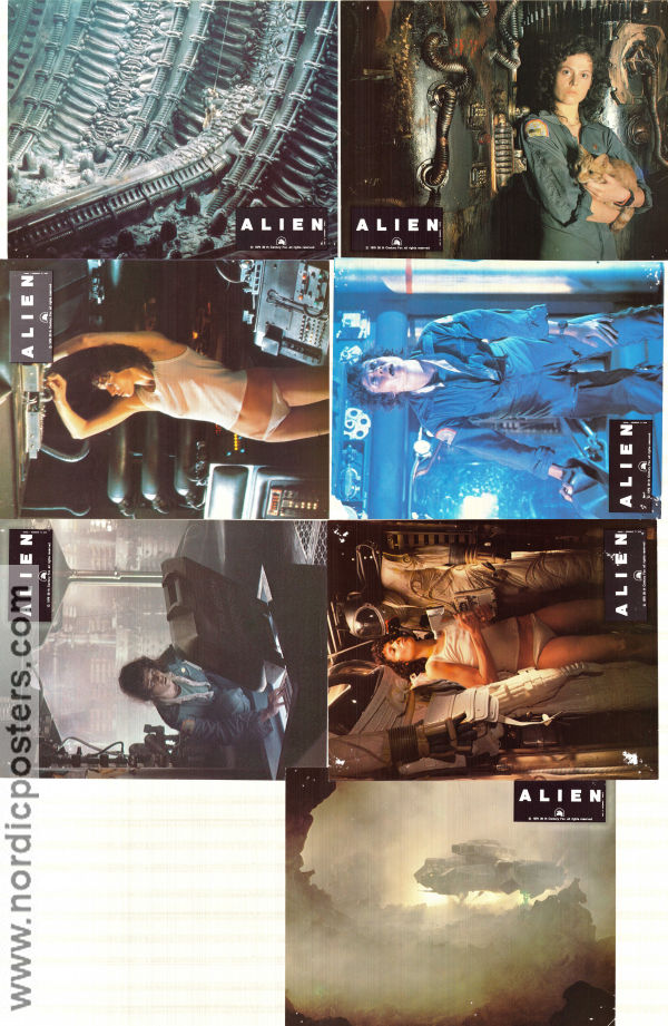 Alien 1979 lobbykort Sigourney Weaver Tom Skerritt John Hurt Yaphet Kotto Veronica Cartwright Ridley Scott