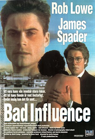 Bad Influence 1990 poster Rob Lowe James Spader Lisa Zane Curtis Hanson