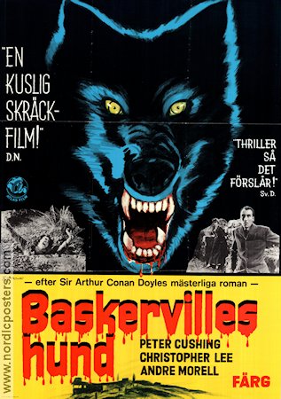 The Hound of Baskervilles 1960 movie poster Peter Cushing Christopher Lee Writer: Arthur Conan Doyle Find more: Sherlock Holmes Dogs