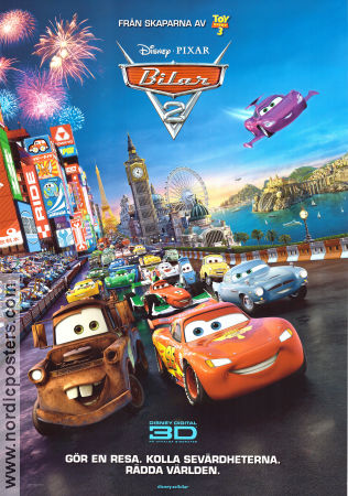 Cars 2 2011 movie poster Owen Wilson John Lasseter Production: Pixar 3-D Cars and racing