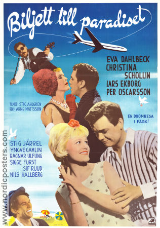 Biljett till paradiset 1962 movie poster Eva Dahlbeck Christina Schollin Lars Ekborg Per Oscarsson Arne Mattsson Poster artwork: Gösta Åberg Travel