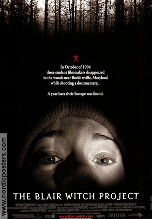 The Blair Witch Project 1999 movie poster Heather Donahue Michael C Williams Joshua Leonard Daniel Myrick