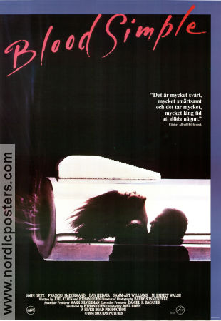 Blood Simple 1984 movie poster John Getz Frances McDormand Dan Hedaya Joel Ethan Coen Guns weapons