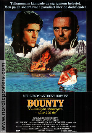 The Bounty 1984 movie poster Mel Gibson Anthony Hopkins Laurence Olivier Roger Donaldson Ships and navy