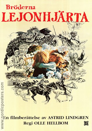 The Brothers Lionheart 1977 movie poster Lars Söderdahl Staffan Götestam Allan Edwall Olle Hellbom Writer: Astrid Lindgren