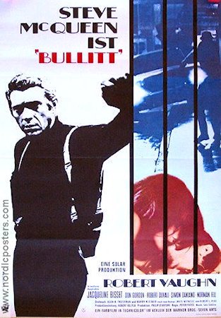 Bullitt 1968 movie poster Steve McQueen Robert Vaughn Jacqueline Bisset Peter Yates Cars and racing Police and thieves