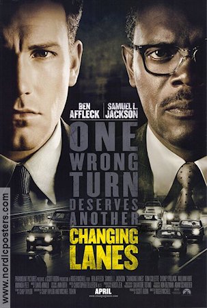 Changing Lanes 2002 movie poster Samuel L Jackson Ben Affleck Cars and racing