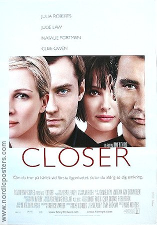 Closer 2004 movie poster Julia Roberts Jude Law Natalie Portman Clive Owen Mike Nichols