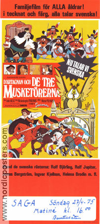 Les trois mousquetaires 1974 movie poster Francis Perrin John Halas Writer: Alexander Dumas Animation