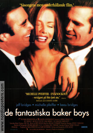 The Fabulous Baker Boys 1989 movie poster Michelle Pfeiffer Jeff Bridges Beau Bridges Steve Cloves