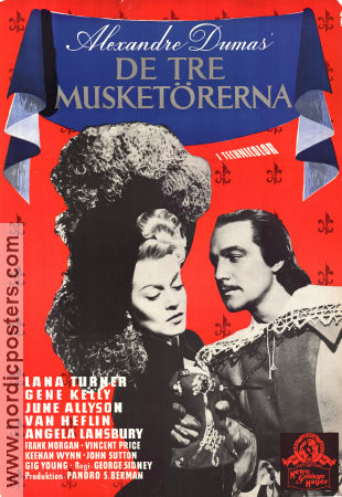 The Three Musketeers 1949 movie poster Lana Turner Gene Kelly June Allyson George Sidney Adventure and matine