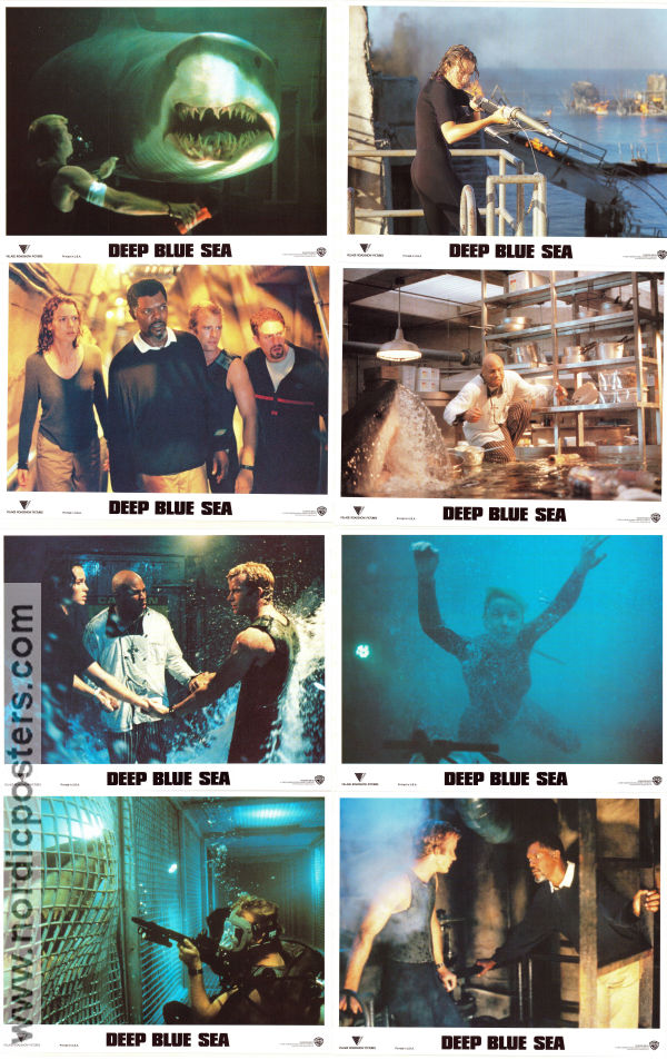 Deep Blue Sea 1999 lobbykort Thomas Jane Saffron Burrows Stellan Skarsgård Renny Harlin Fiskar och hajar
