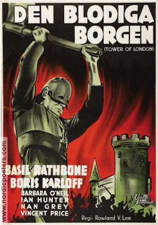 Den blodiga borgen 1939 poster Basil Rathbone Boris Karloff Barbara O´Neil Vincent Price Rowland V Lee