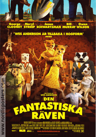 Fantastic Mr Fox 2009 movie poster George Clooney Wes Anderson Writer: Roald Dahl Animation