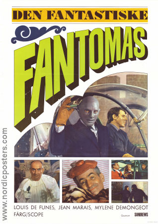 Den fantastiske Fantomas 1967 poster Jean Marais Louis de Funes Mylene Demongeot André Hunebelle Poliser