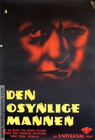 The Invisible Man 1933 movie poster Claude Rains Gloria Stuart James Whale Writer: H G Wells
