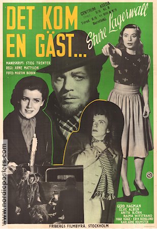 Det kom en gäst 1947 movie poster Sture Lagerwall Gerd Hagman Elsie Albiin Arne Mattsson Writer: Stieg Trenter