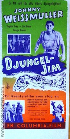 Djungel-Jim 1949 movie poster Johnny Weissmuller Virginia Grey Adventure and matine From comics
