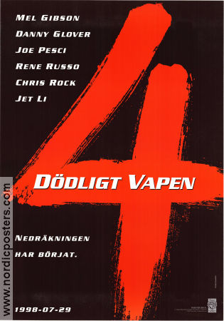 Dödligt vapen 4 1998 poster Mel Gibson Danny Glover Jet Li Richard Donner Vapen
