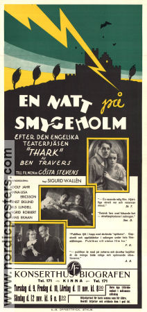 En natt på Smygeholm 1933 movie poster Adolf Jahr Annalisa Ericson Ernst Eklund Sigurd Wallén