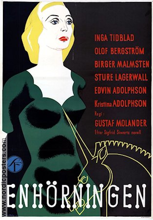 Enhörningen 1955 poster Birger Malmsten Inga Tidblad
