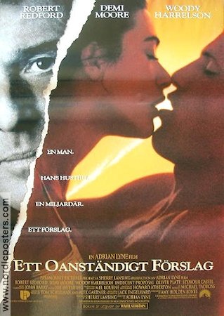 Indecent Proposal 1993 movie poster Robert Redford Demi Moore Woody Harrelson Adrian Lyne Romance