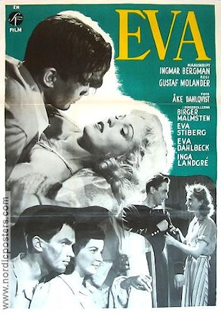 Eva 1948 movie poster Birger Malmsten Eva Stiberg Eva Dahlbeck Gustaf Molander Writer: Ingmar Bergman