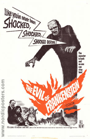 The Evil of Frankenstein 1964 poster Peter Cushing Peter Woodthorpe Duncan Lamont Freddie Francis Filmbolag: Hammer Films