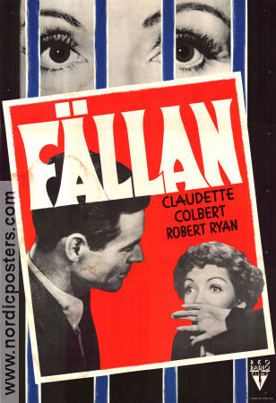 Fällan 1950 poster Claudette Colbert Robert Ryan Mel Ferrer Film Noir