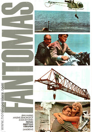 Fantomas 1964 poster Jean Marais Louis de Funes Mylene Demongeot André Hunebelle Agenter Flyg