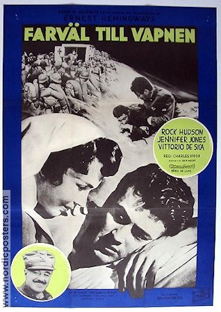 Farewell to Arms 1958 movie poster Rock Hudson Jennifer Jones Writer: Ernest Hemingway Medicine and hospital War