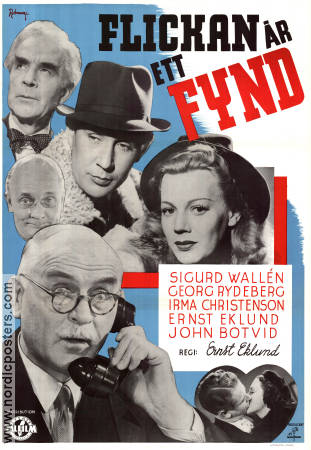 Flickan är ett fynd 1940 movie poster Sigurd Wallén Georg Rydeberg Irma Christenson John Botvid Ernst Eklund Telephones Eric Rohman art