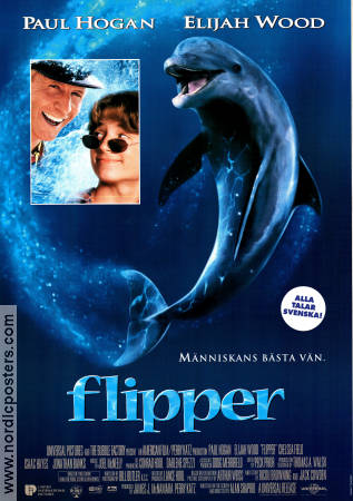 Flipper 1996 poster Elijah Wood Paul Hogan Jonathan Banks Alan Shapiro Fiskar och hajar Från TV