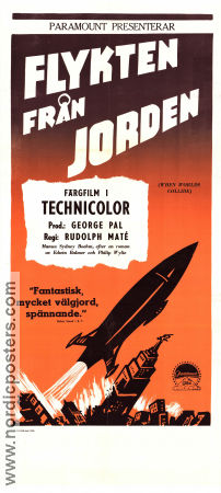When Worlds Collide 1951 movie poster Richard Derr Barbara Rush Peter Hansen Rudolph Maté Poster artwork: Gösta Åberg Spaceships