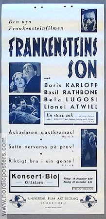 Son of Frankenstein 1939 movie poster Boris Karloff Basil Rathbone Bela Lugosi Find more: Frankenstein