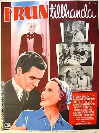 Frun tillhanda 1939 movie poster Britta Brunius Karl-Arne Holmsten Rut Holm Eric Rohman art Find more: Large poster