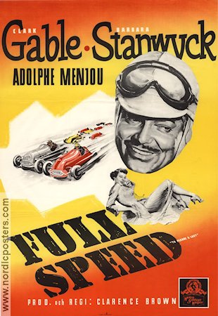 Full speed 1954 poster Clark Gable Barbara Stanwyck Bilar och racing
