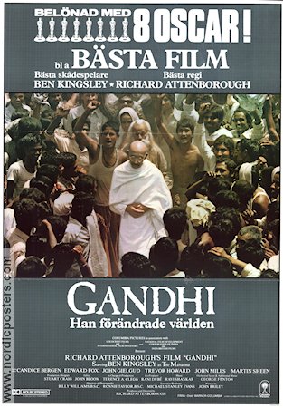 Gandhi 1982 movie poster Ben Kingsley John Gielgud Candice Bergen Trevor Howard Richard Attenborough Asia Politics