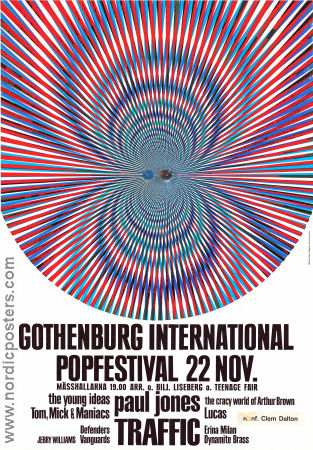 Gothenburg International Popfestival 1967 poster Traffic Paul Jones The Young Ideas Tom Mick and the Maniacs Jerry Williams Find more: Concert poster