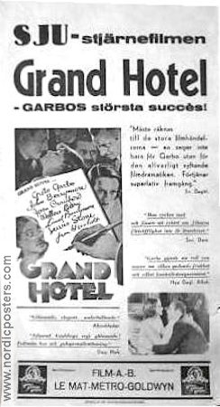 Grand Hotel 1933 movie poster Greta Garbo John Barrymore Joan Crawford