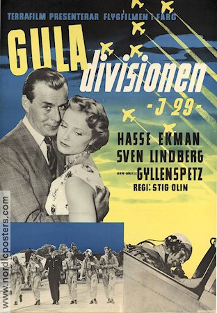 Gula divisionen 1954 movie poster Hasse Ekman Ann-Marie Gyllenspetz Stig Olin Planes