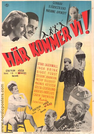 Här kommer vi 1947 movie poster Gunnar Björnstrand Marianne Aminoff Sture Lagerwall Musicals
