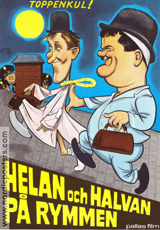 Helan och Halvan på rymmen 1933 poster Laurel and Hardy Stan Laurel Oliver Hardy Charley Chase William A Seiter Affischkonstnär: Walter Bjorne