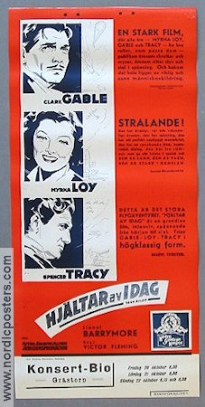 Hjältar av idag 1938 poster Clark Gable Myrna Loy Spencer Tracy Victor Fleming