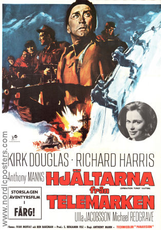The Heroes of Telemark 1965 movie poster Kirk Douglas Richard Harris Ulla Jacobsson Anthony Mann Mountains