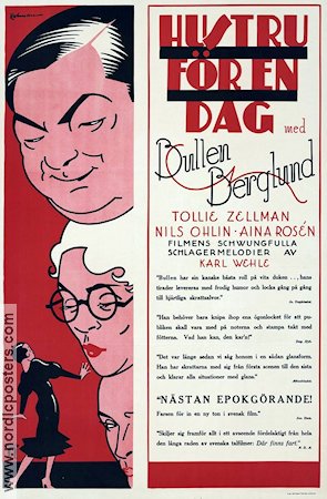 Hustru för en dag 1933 movie poster Bullen Berglund Tollie Zellman Eric Rohman art